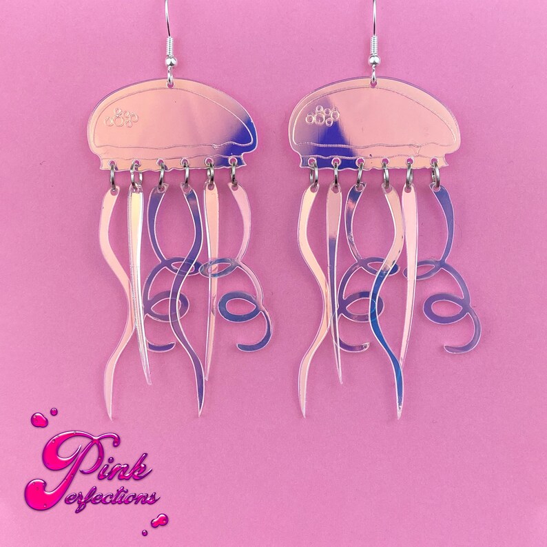 Iridescent Jellyfish Hook Earrings Jellyfish Earrings Etsy