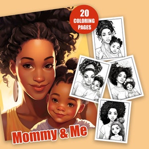 Black Motherhood Coloring Pages | Printable Mom and Daughter coloring book |  Digital Coloring Pages of Black women and kids