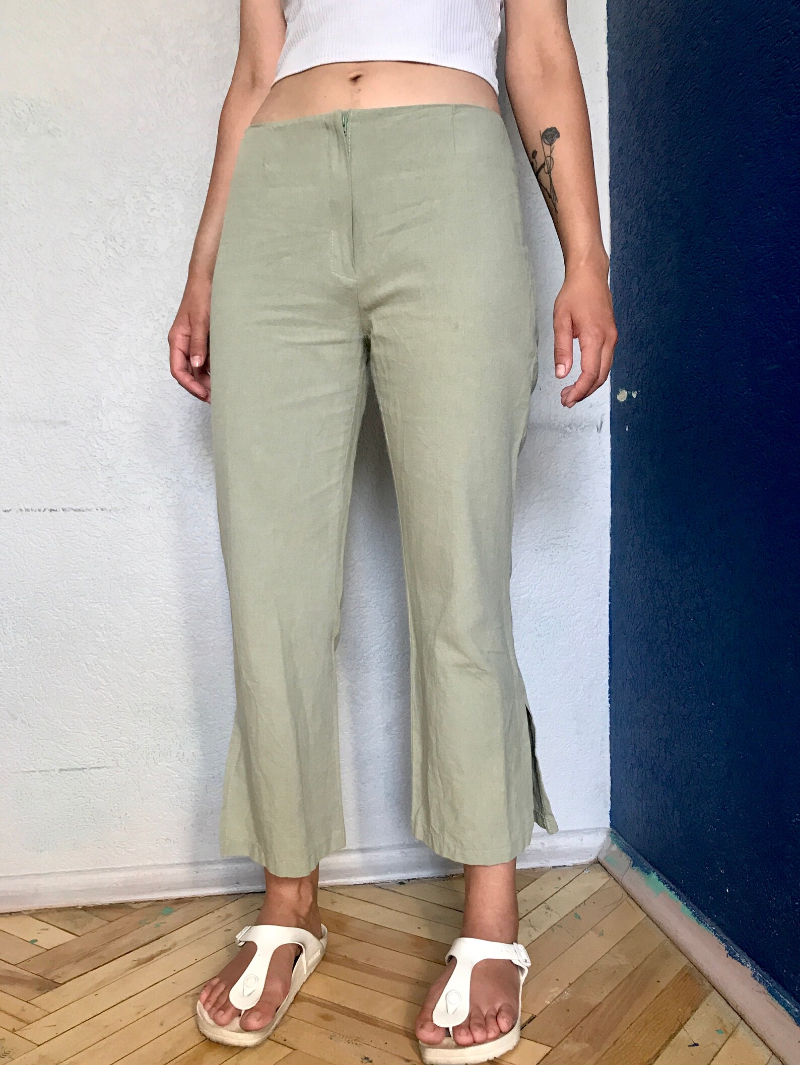 Linen Mint Pants wit Side Slits Size Small / Classic Ladies | Etsy