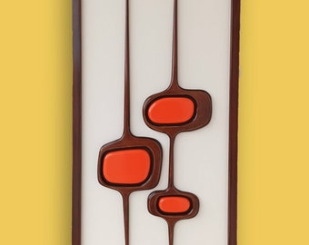 Mid century modern - Witco Wood wall art, Handcarved wood wall sculpture with orange color, Inspired by 1960's art and architecture