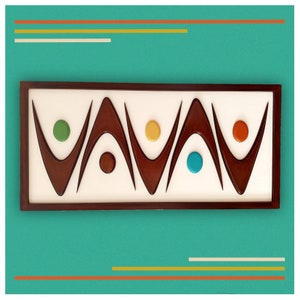 Mid Century Modern Holz Wandkunst mit Tribal Design, Retro Farben Kunstwerk, 50x40 cm Bild 2