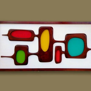 Mid Century Modern Wood Wall Art: Atomic Geometric Sculpture