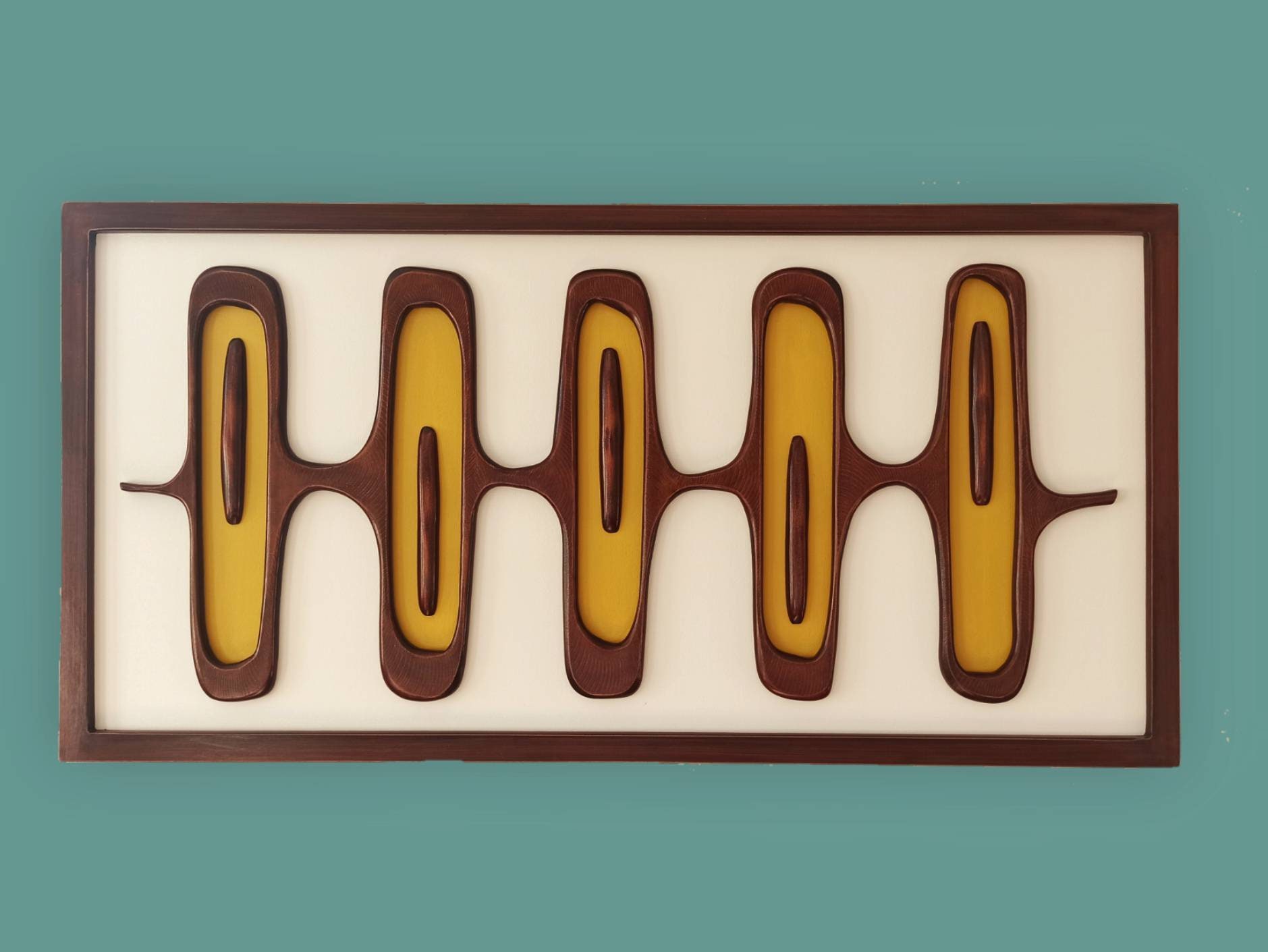 Mid Century Modern Wood Wall Art: Retro Yellow Geometric Sculpture
