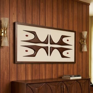 Mid Century Modern Wood Wall Art: Tribal 3D Sculpture