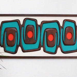 3D Wood Wall Art for Mid Century Modern Living Room - Teal and Orange