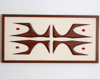 Mid Century Modern Wood Wall Art, Witco inspired wall sculpture, 1970s design artwork