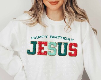 Christmas Sublimation Designs Downloads, Faux Chenille Patches, Merry Christmas PNG, Happy Birthday Jesus, Digital Download, No SVG
