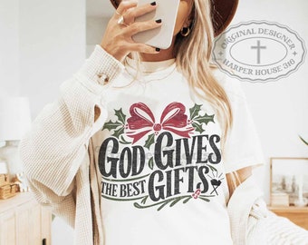 Christian Christmas PNG God Gives the Best Gifts Christmas Sublimation Designs Trendy PNG Religious DTF Designs for Shirts Christmas Dtf