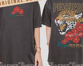 Fearless PNG Bible Verse Sublimation Designs Vintage 80s Tshirt Graphics for Shirts Christian DTF Cool Retro Christian Rock Band Png Leopard