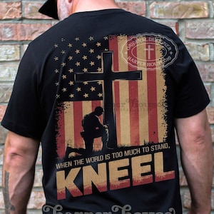 Kneel for the Cross PNG Christian Mens Shirt Designs Veterans Day Sublimation Designs Men DTF Transfers Cool Vintage Flag Shirt PNG Jesus
