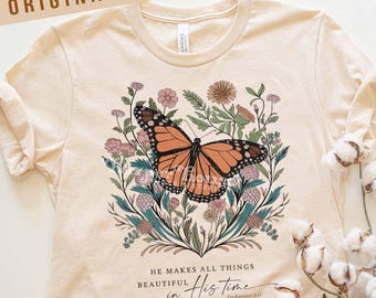 Fall PNG Butterfly Tshirt Designs Botanical Shirt PNG Trendy Fall Graphic Tees Cute Wildflower DTF Transfers for Fall Christian Boho Png