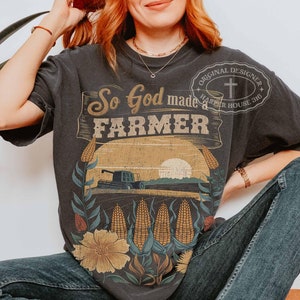 So God Made a Farmer Png Fall Shirt Designs Boho Flower DTF Designs for Shirts Vintage Farm Clipart for Tshirt Designs Thanksgiving Png Cute