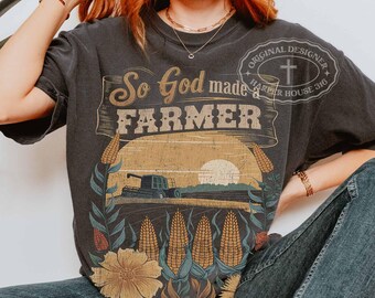 So God Made a Farmer Png Fall Shirt Designs Boho Flower DTF Designs for Shirts Vintage Farm Clipart for Tshirt Designs Thanksgiving Png Cute