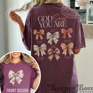 God Says You Are PNG Coquette Bow Fall Sublimation Designs Shirt PNG Thanksgiving Tshirt Designs Christian PNG Trendy Dtf Designs Bible Png