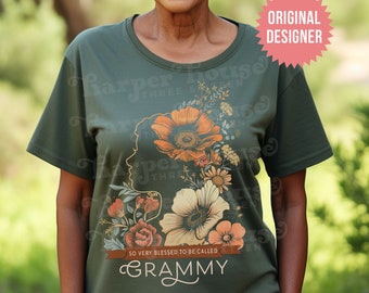 Mothers Day Shirt PNG Grammy Sublimation Designs Trendy Floral TShirt Designs for DTF Transfers Blessed Grandma Png Flower Svg Boho Clipart