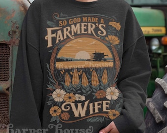 So God Made a Farmers Wife Png Vintage Farming Shirt Designs Cute Boho Floral Tractor Png Religious Farming SVG Farm Clipart Trendy Farm Png