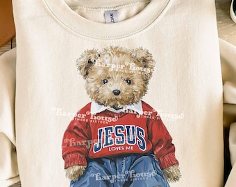Teddy Bear PNG Valentines Day Clipart Jesus Loves Me PNG Valentine Sublimation Designs Cute DTF Shirt Png Preppy Png Girly Valentine Svg