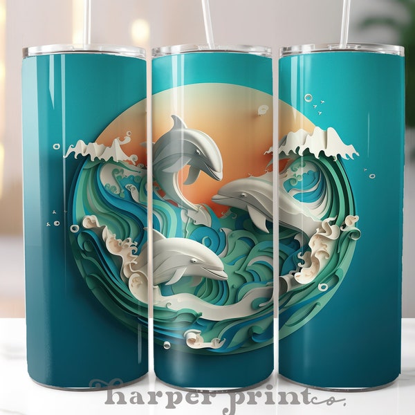 3D Dolphin PNG 20oz Skinny Tumbler Sublimation Designs 20 oz Skinny Tumbler Straight 3D Tumbler Design Trendy Summer Tumbler Dolphin Clipart