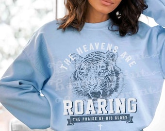 Heavens are Roaring PNG Christian Sublimation Designs Downloads Jesus PNG for Shirt Design Tiger PNG Clipart Faith Vintage Tee Design no svg