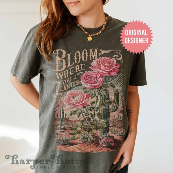 Cactus PNG Bloom Where You are Planted Boho Sublimation Designs Western Shirt PNG Files Dtf Transfers Commercial Use Vintage Tshirt Designs