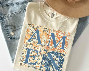 AMEN Png Floral Patchwork Fall Flowers Sublimation Designs Christian Shirts DTF Prints Religious SVG Popular Fall Png Files Harvest Pumpkin