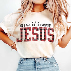 All I Want for Christmas is Jesus PNG Red and Black Plaid Christmas Sublimation Designs