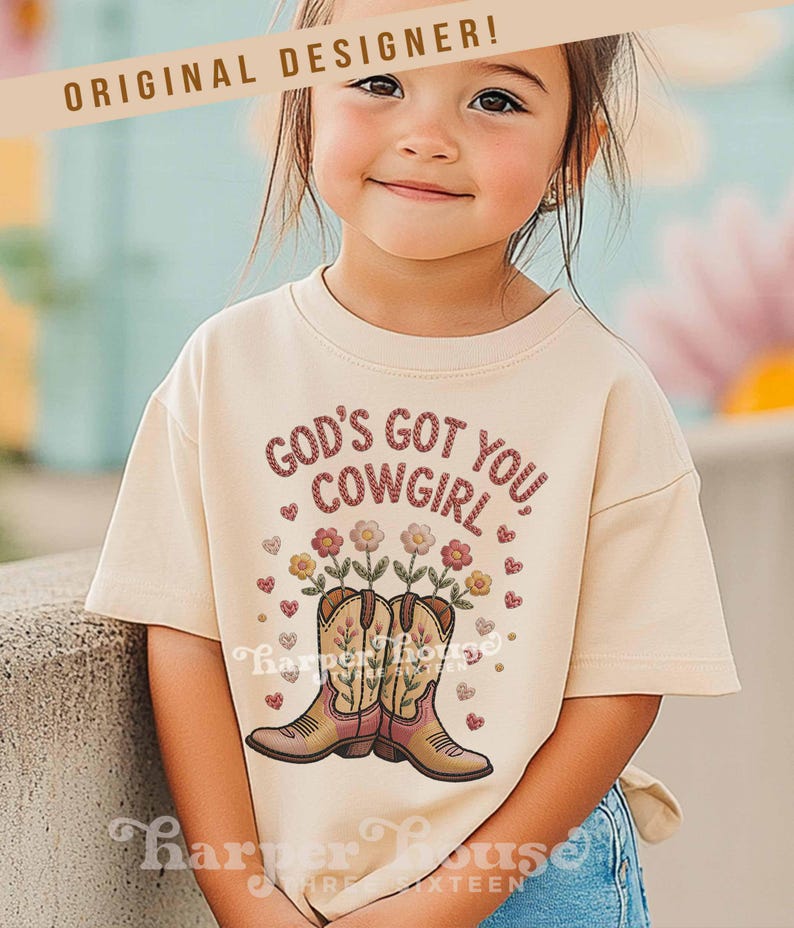 God's got you, cowgirl png western tshirt designs girls toddler png