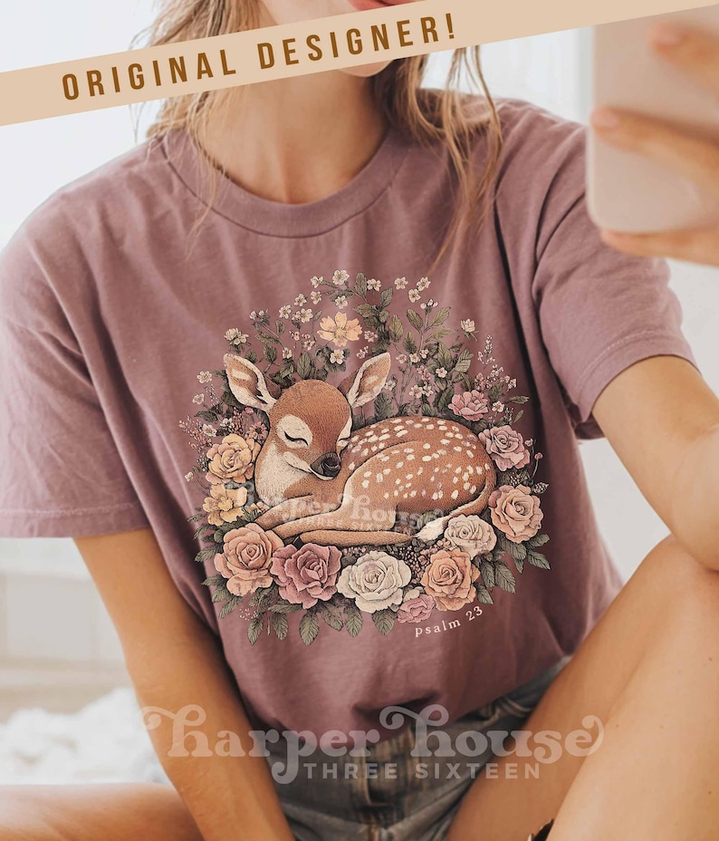 Psalm 23 Herfst Png Bosdieren Sublimatieontwerpen Boho Bloemen DTF Transfers Herfst T-shirts Trending Png Schattig Hert Clipart Cottagecore PNG afbeelding 1