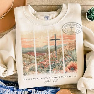 Popular PNG Christian Tote Bag Designs Boho Desert PNG Watercolor Cross Clipart Aesthetic Brushstroke Png My Sin Was Great T Shirt Designs image 2