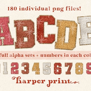 Varsity Letters Faux Chenille Alphabet PNG, Boho, Burnt Orange, Patches, PNG Files for Sublimation, Printable Letters, Digital Download