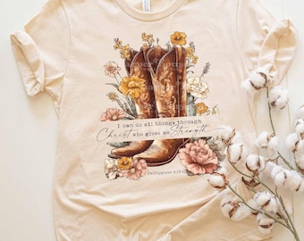 I Can Do All Things Png Western Sublimation Designs Vintage Cowgirl Aesthetic PNG Boho DTF Transfers Religious Svg Floral Cowboy Boots Png