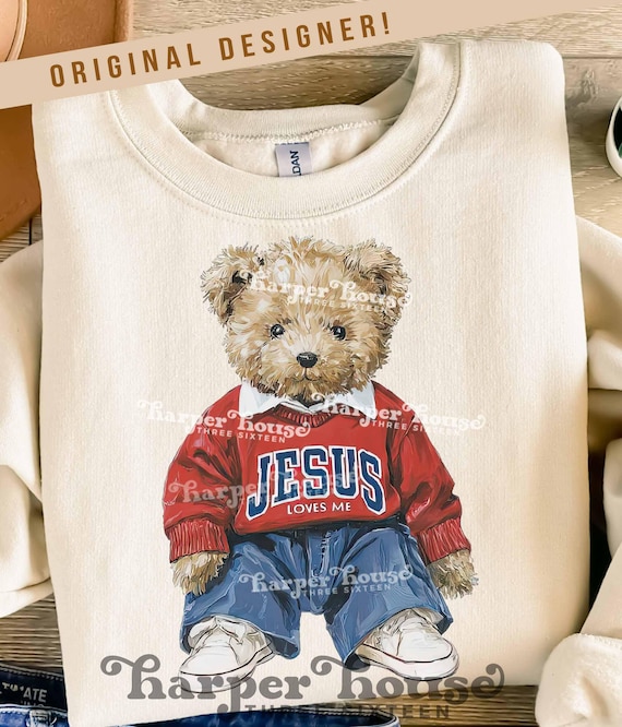 Teddy Bear PNG Valentines Day Clipart Jesus Loves Me PNG Valentine Sublimation Designs Cute DTF Shirt Png Preppy Png Girly Valentine Svg