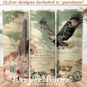 Isaiah 40:31 Tumbler Wrap Png 20 oz Skinny Tumbler Christian PNG Soar on Wings Like Eagles Tumbler Wrap Boho Desert 20oz Tumbler Designs Png
