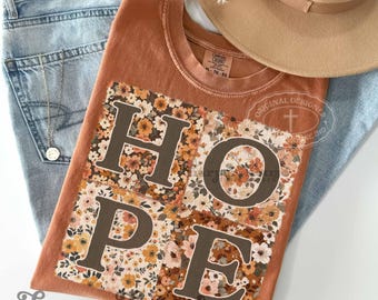 Hope PNG Floral Patchwork Fall Sublimation Designs Boho Flower DTF Designs for Shirts Fall Tshirt Designs Christian Png Fall Floral Clipart