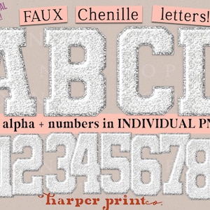 White and Silver Faux Chenille Alphabet PNG Varsity Letters, Sublimation Designs Downloads, PNG Bundle, Not SVG, Sports Font, Digital Alpha