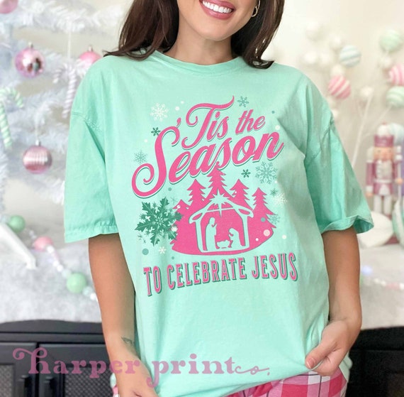 Pink Christmas PNG Tis the Season Christmas Sublimation Designs Downloads Christian Christmas DTF Designs Jesus Nativity Clipart Shirt PNG