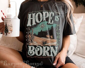 Vintage Christmas PNG Hope is Born Png Christian Sublimation Designs for Christmas Shirts Merry Christmas DTF Designs for Shirts Jesus SVG