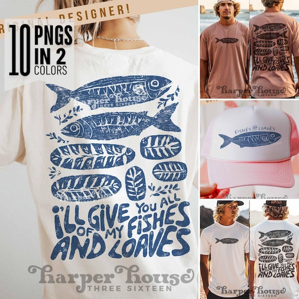 Fishes and Loaves PNG Christian Sublimation Designs Trending PNG Fisherman Aesthetic PNG Coastal Dtf Transfers Trucker Hat Png Fish Clipart