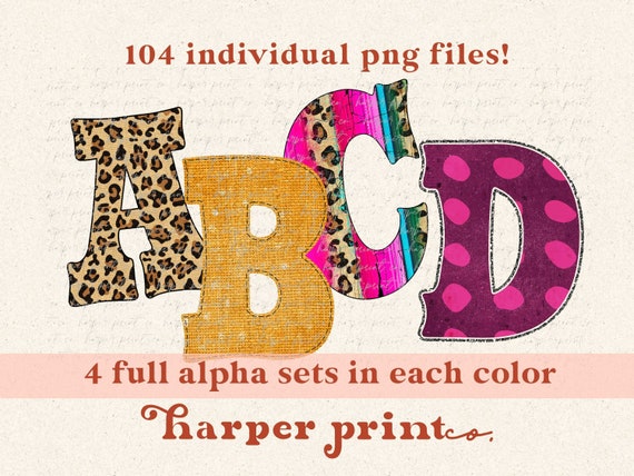 Alphabet Bundle Western Font Letters Leopard Print PNG Serape Alpha Pack for Sublimation Designs Digital Download Commercial Use