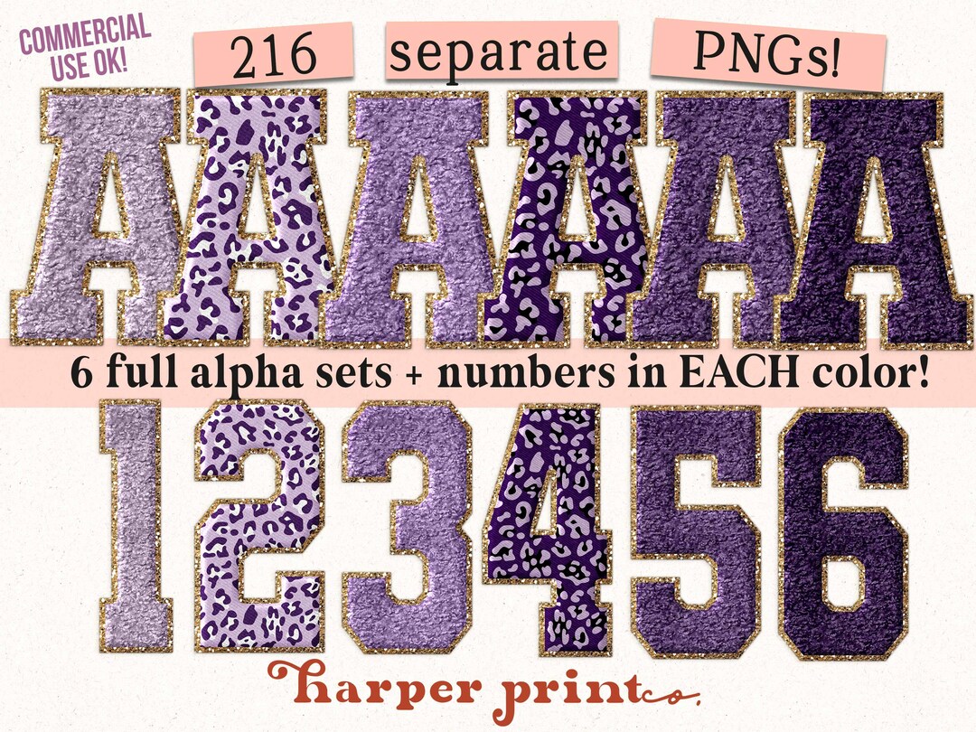 Purple and Gold Faux Chenille Alphabet PNG Varsity Letters, Sublimation ...