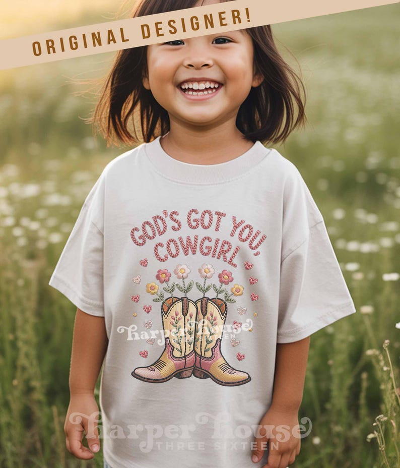 God's got you, cowgirl png western tshirt designs girls toddler png