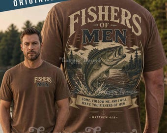 Fishers of Men Png Christian Png Fathers Day Tshirt Designs Religious DTF Transfers Fishing Shirt Png Vintage Jesus Sublimation Designs