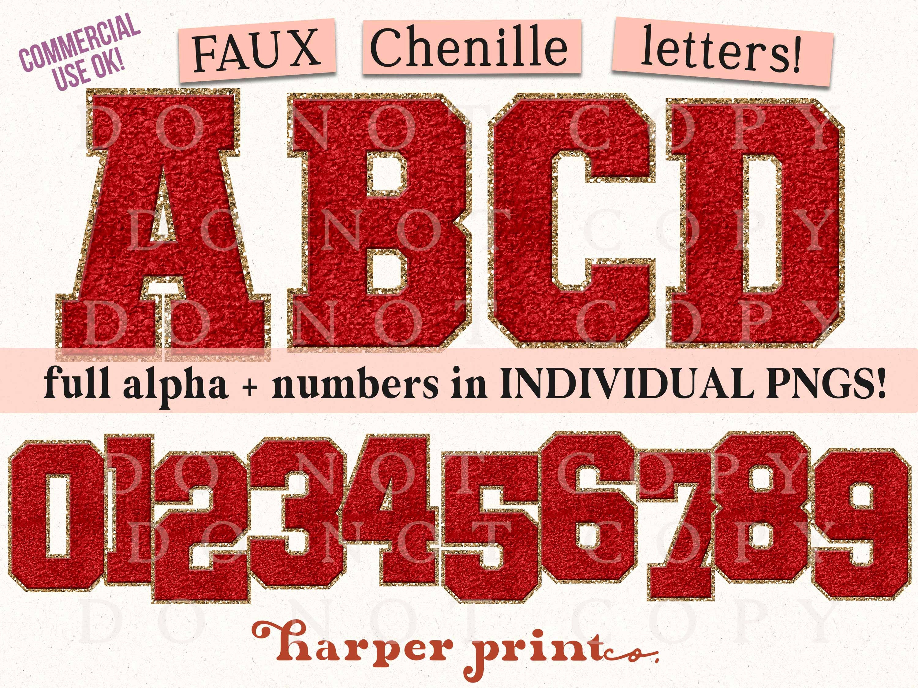 Red Chenille Glitter Letters Sticker Sheet - Trendy Transfers