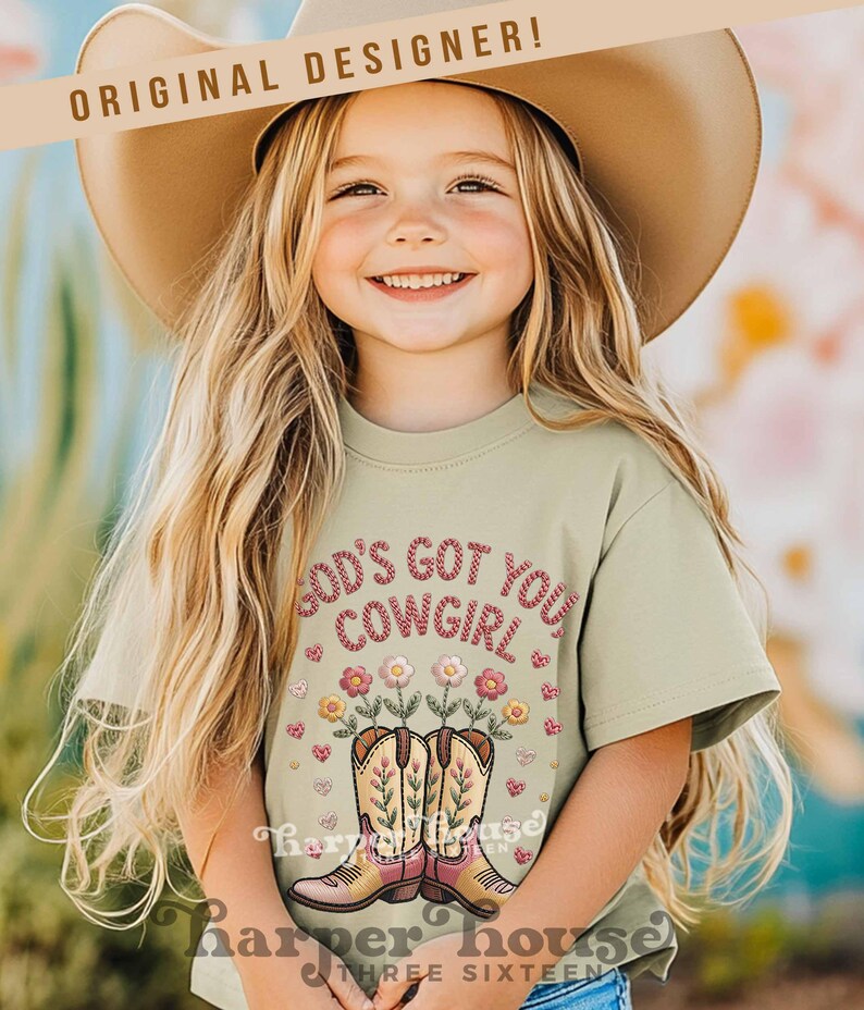 God's got you, cowgirl png western tshirt designs girls toddler png