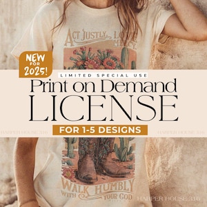 Print on Demand-Lizenz 1-5 Designs POD-Lizenz Kommerzielle Nutzung Tshirt-Designs Christliche DTF-Transfers Sublimationsdesigns erweiterte Lizenz