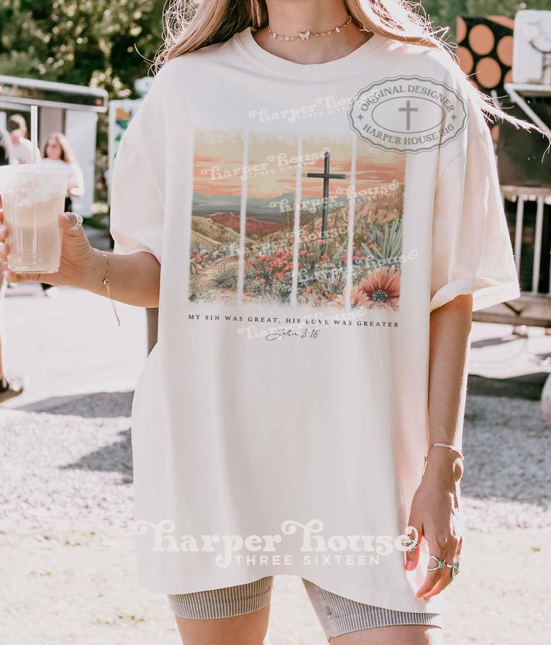 Popular PNG Christian Tote Bag Designs Boho Desert PNG Watercolor Cross Clipart Aesthetic Brushstroke Png My Sin Was Great T Shirt Designs image 5