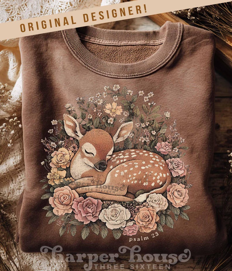 Psalm 23 Herfst Png Bosdieren Sublimatieontwerpen Boho Bloemen DTF Transfers Herfst T-shirts Trending Png Schattig Hert Clipart Cottagecore PNG afbeelding 2