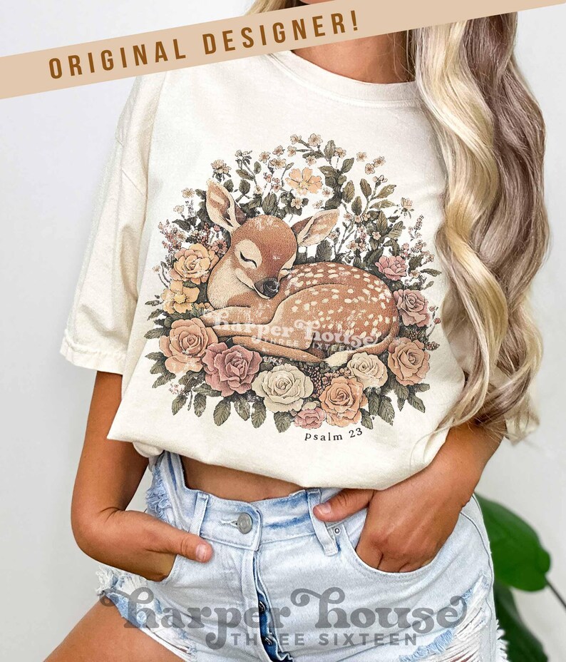 Psalm 23 Herfst Png Bosdieren Sublimatieontwerpen Boho Bloemen DTF Transfers Herfst T-shirts Trending Png Schattig Hert Clipart Cottagecore PNG afbeelding 6
