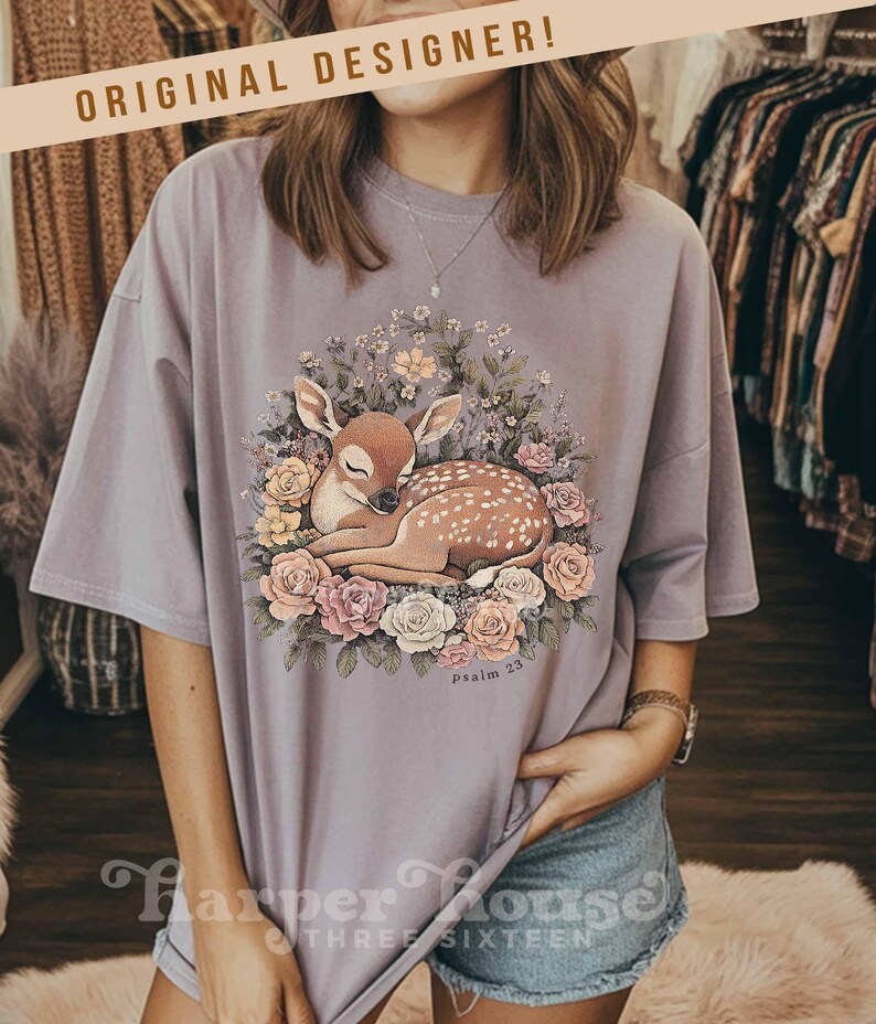 Psalm 23 Herfst Png Bosdieren Sublimatieontwerpen Boho Bloemen DTF Transfers Herfst T-shirts Trending Png Schattig Hert Clipart Cottagecore PNG afbeelding 3