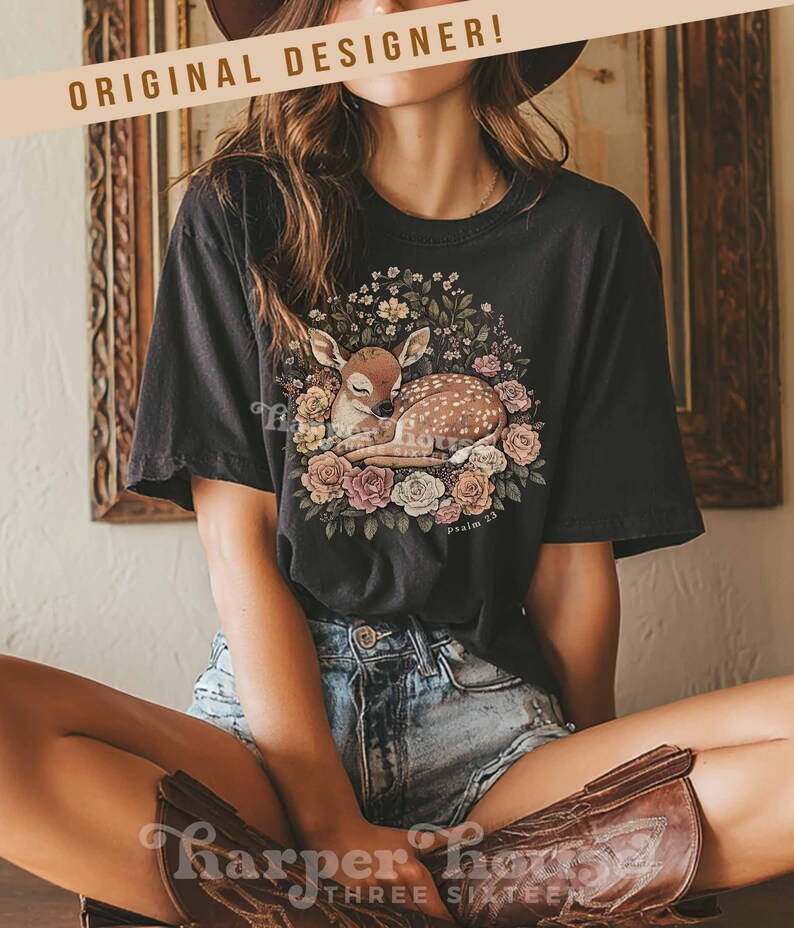 Psalm 23 Herfst Png Bosdieren Sublimatieontwerpen Boho Bloemen DTF Transfers Herfst T-shirts Trending Png Schattig Hert Clipart Cottagecore PNG afbeelding 4
